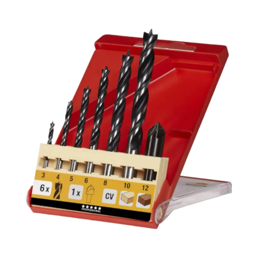 SET 6 BROCAS MADERA + AVELLANADOR CAJA ROJA