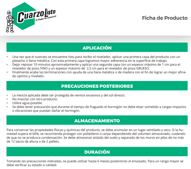 NIVELADOR DE PISO FINO RIGIDO 25KG (2CM) CUARZOLISTO