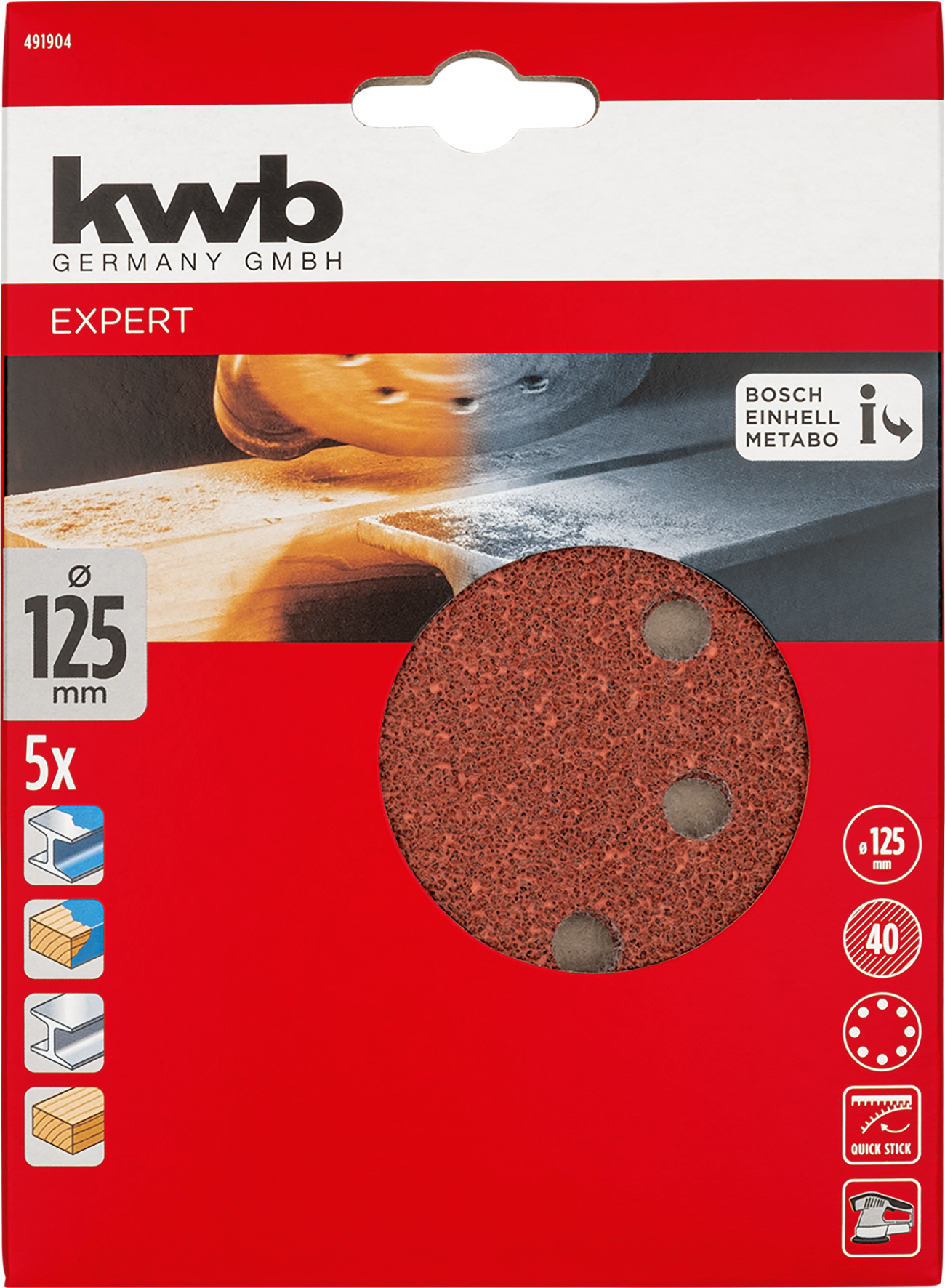 SET 5 LIJAS CIRCULARES 125MM G40 KWB