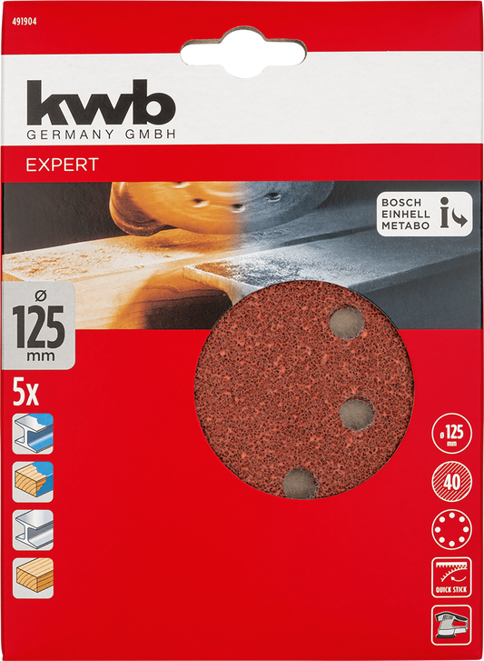 SET 5 LIJAS CIRCULARES 125MM G40 KWB