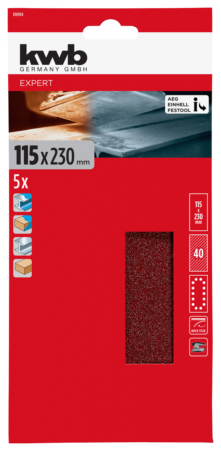 SET 5 LIJAS 115X230MM G40 KWB