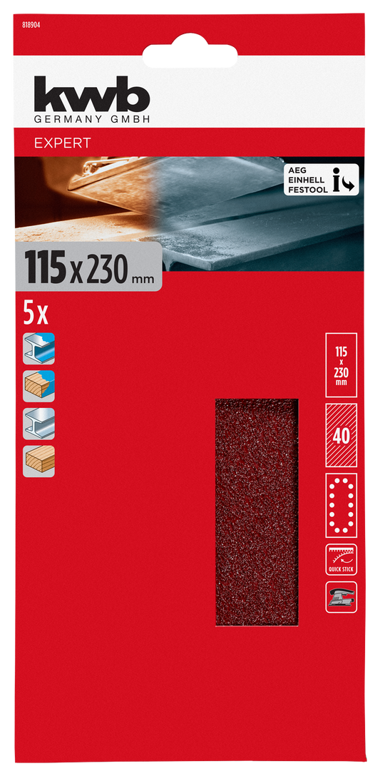 SET 5 LIJAS 115X230MM G40 KWB