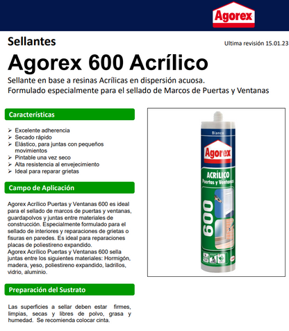 SILICONA ACRILICA AGOREX 600 BLANCO 300ML