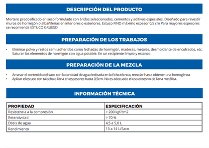 MORTERO ESTUCO FINO 25 KG CUARZOLISTO
