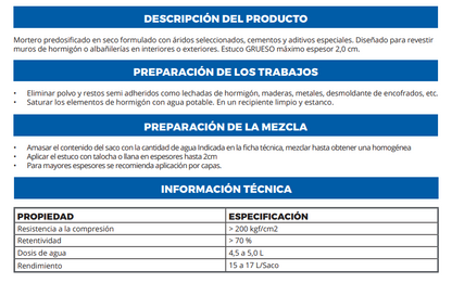 MORTERO ESTUCO GRUESO 25 KG CUARZOLISTO