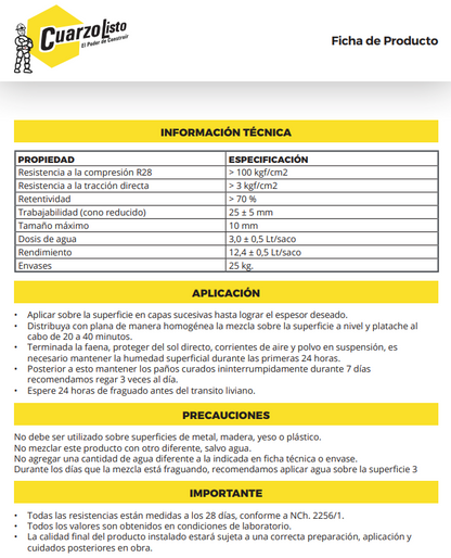 MORTERO PISO SACO 25KG CUARZOLISTO