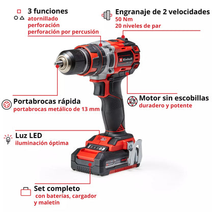 TALADRO PERCUTOR INALAMBRICO EINHELL 0-1800 50NM TP-CD 18/50