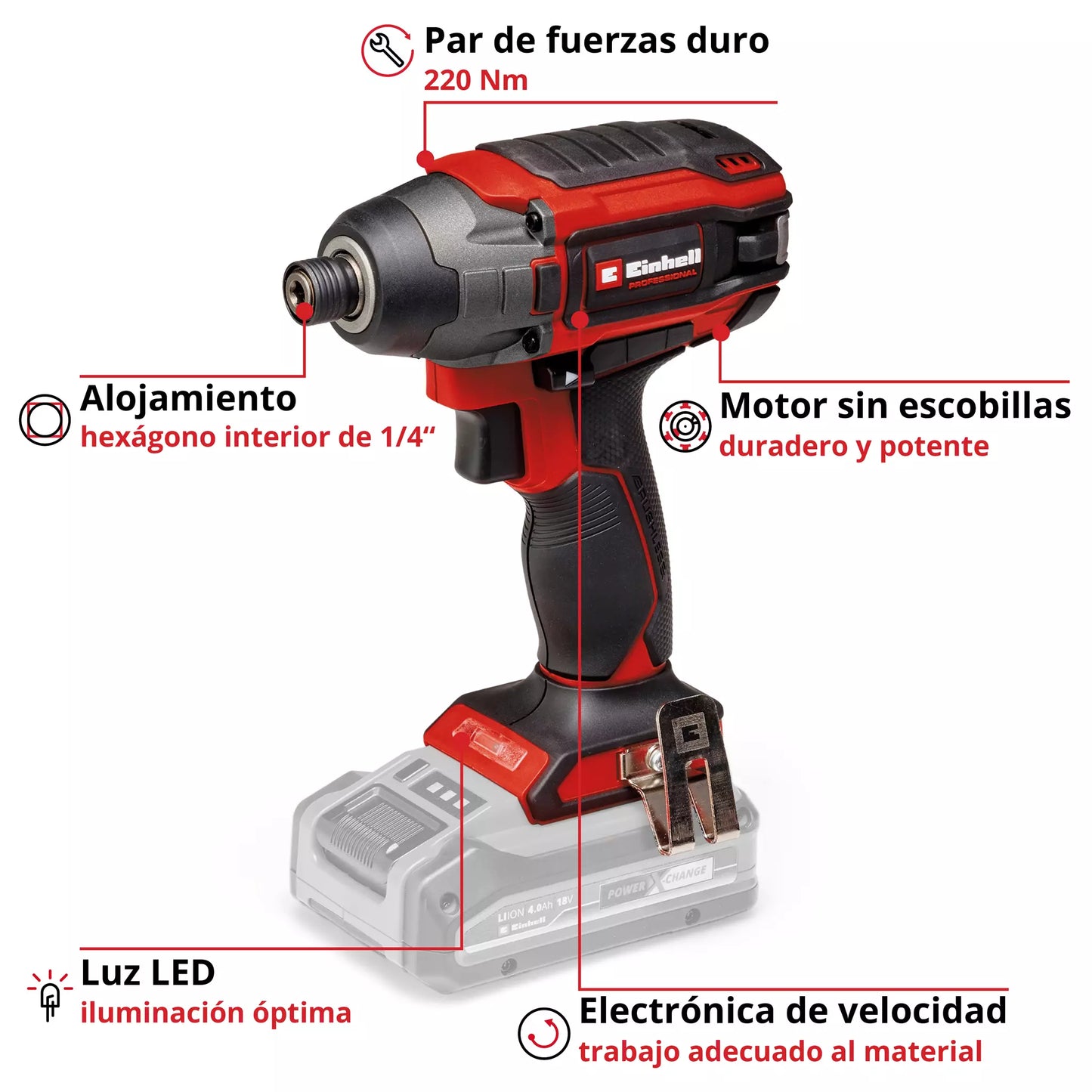 ATORNILLADOR DE IMPACTO INALAM. EINHELL 18V 220NM TP-CI 18/220