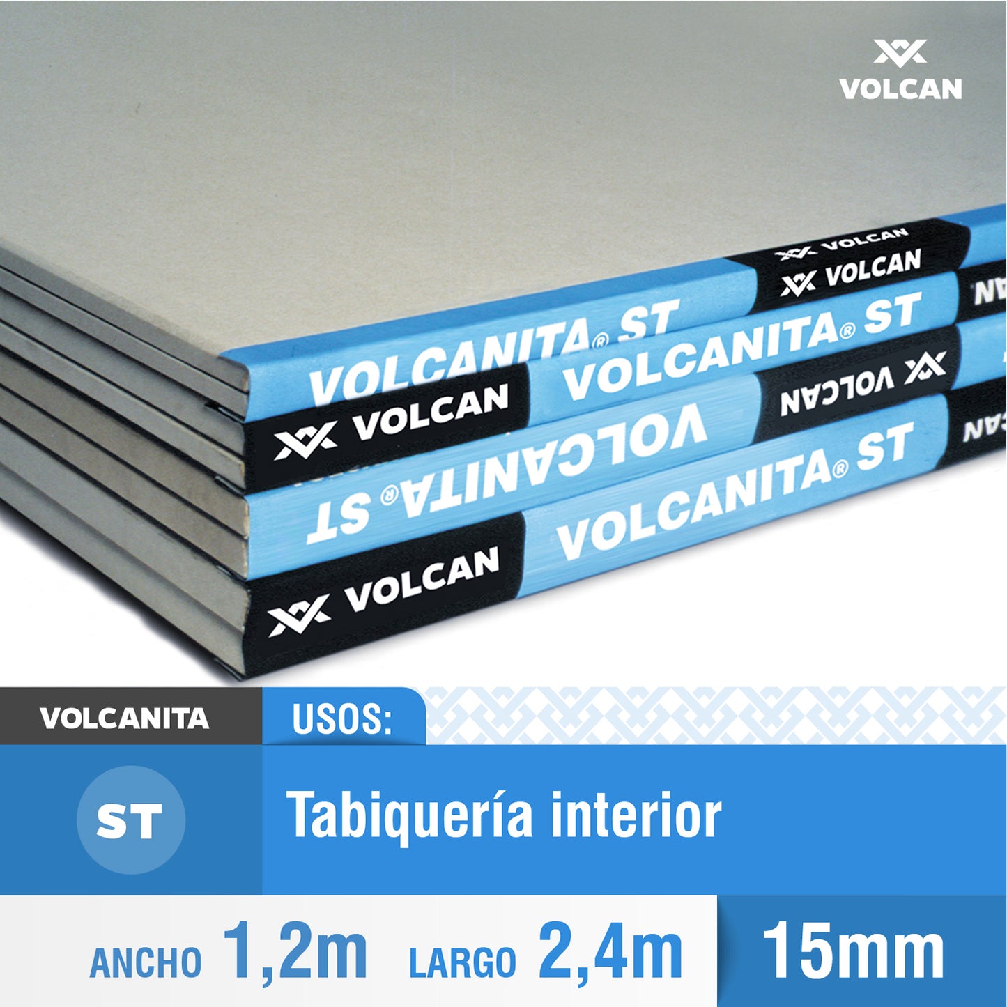 PLANCHA YESO CARTÓN 15MM 1.20 X 2.40MTS
