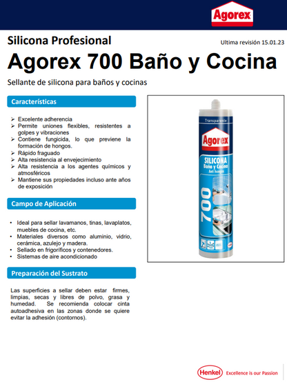 AGOREX 700 SILICONA TRANSP. BAÑO Y COCINA 300ML