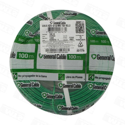 ALAMBRE GENLIS NYA 1.5 MM VERDE H07V-U 25 MT