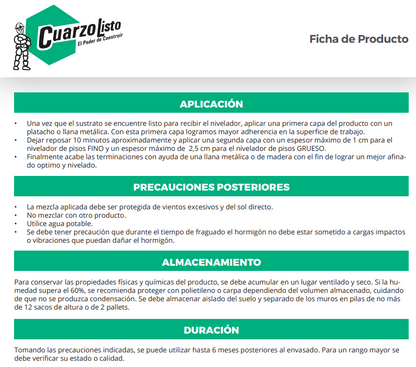 NIVELADOR DE PISO FINO RIGIDO 25KG (2CM) CUARZOLISTO