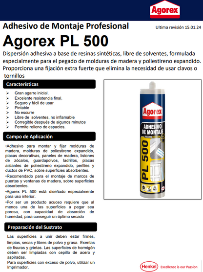 AGOREX PL500 ADHESIVO MONTAJE 370GR